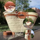 Brown handmade straw french baskets with leather strap