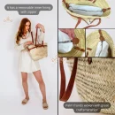 Stylish Artisanal Straw Baskets with Brown Leather Strap