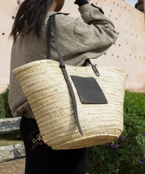 Moroccan Basket with Leather Handle