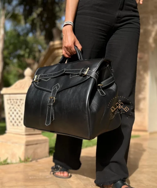Black Handmade Genuine Leather travel Bag
