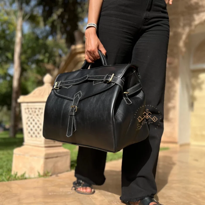 Black Handmade Genuine Leather travel Bag