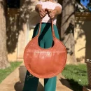 Brown Handmade Round Leather Shoulder Bag