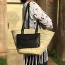 Handwoven Palm Leaf Basket with Leather Handles