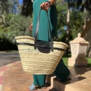 Black straw french baskets with leather strap
