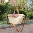 Brown handmade straw french baskets with leather strap