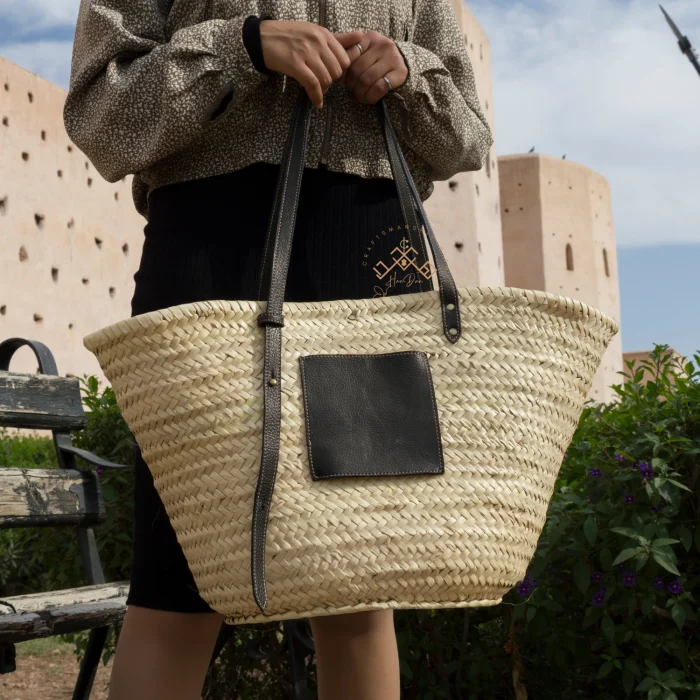 Moroccan Basket with Leather Handle - Image 6