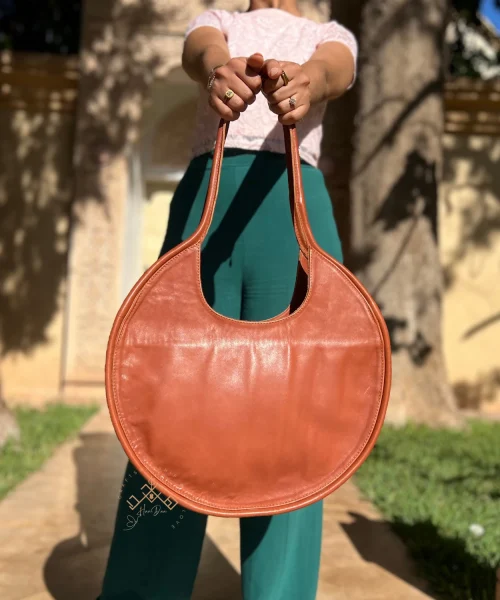 Brown Handmade Round Leather Shoulder Bag