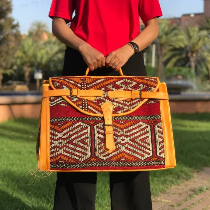 Moroccan Vintage Carpet Bag Leather Weekender - Image 2