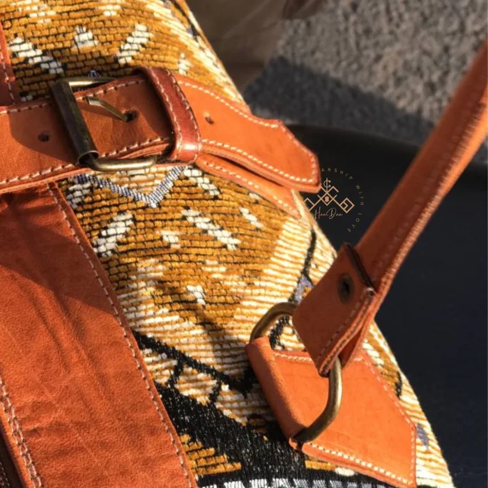 Brown Kilim Travel Bag with green Carpet Design - Image 6