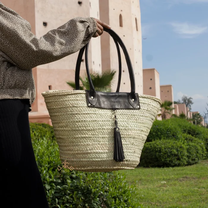 Handwoven Basket Crafted with Genuine Leather Handle - Image 10