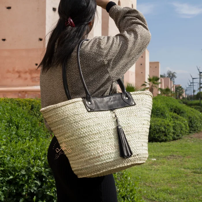 Handwoven Basket Crafted with Genuine Leather Handle - Image 4