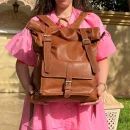 Hndmade Brown Roll Top Leather Backpack