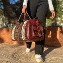 Morrocan Leather Travel Bag with Brown Carpet