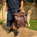 Handmade Dark Brown Roll Top Leather Backpack