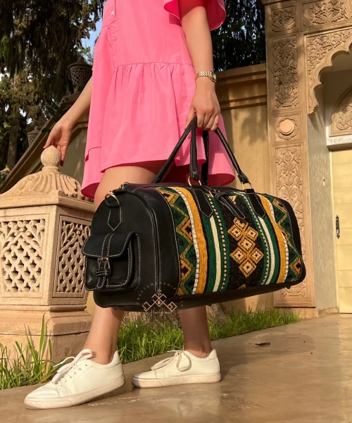 Handmade Green Carpet leather Travel Bag