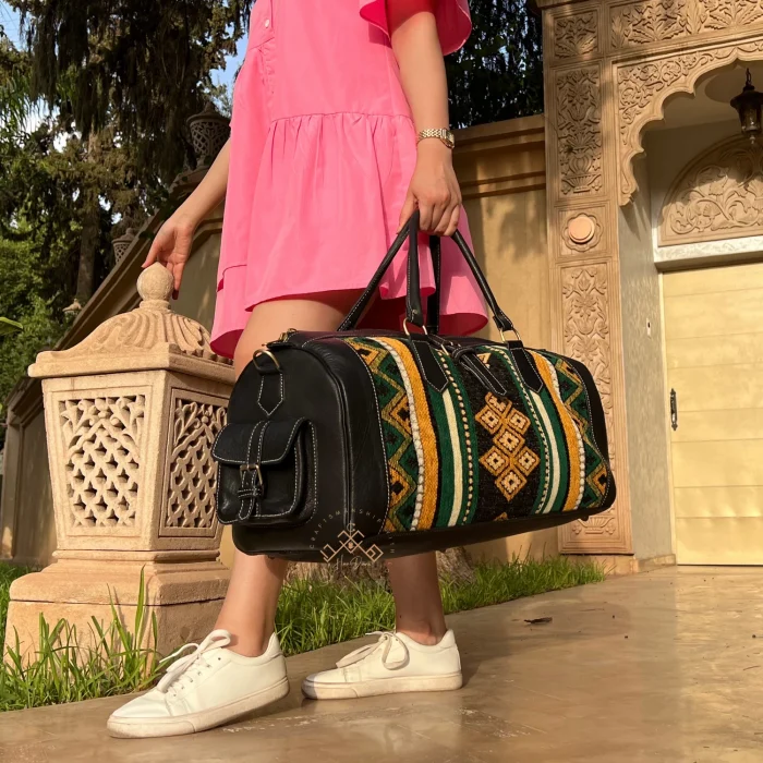 Handmade Green Carpet leather Travel Bag