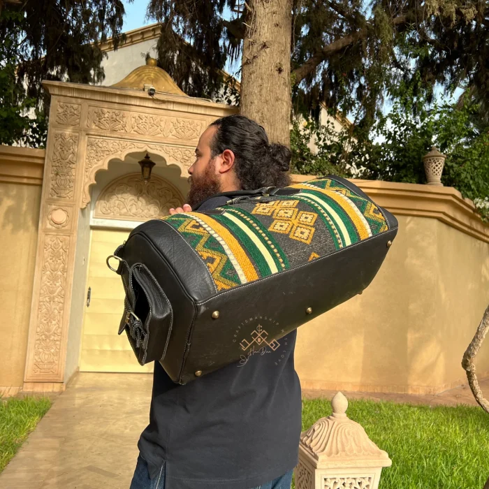 Handmade Green Carpet leather Travel Bag - Image 3