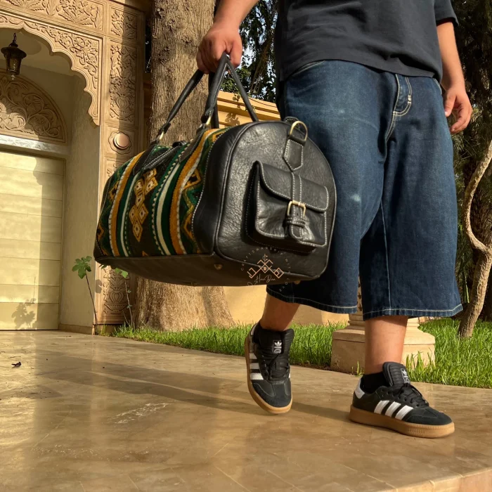 Handmade Green Carpet leather Travel Bag - Image 6