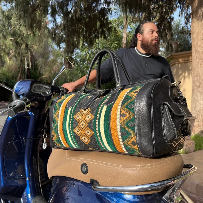 Handmade Green Carpet leather Travel Bag - Image 5