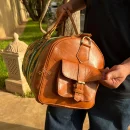 Large leather Travel Bag With Green Carpet