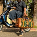 Large leather Travel Bag With Green Carpet