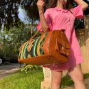 Large leather Travel Bag With Green Carpet