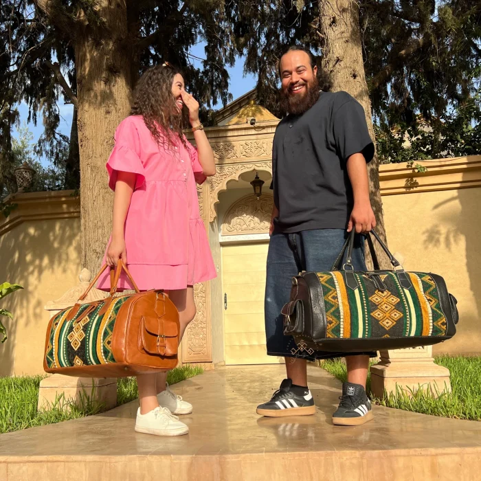 Handmade Green Carpet leather Travel Bag - Image 4