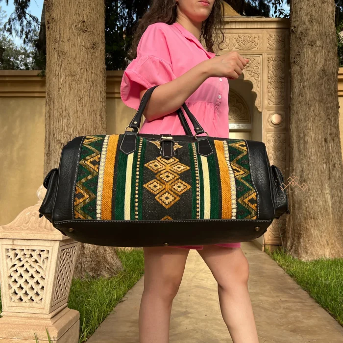 Handmade Green Carpet leather Travel Bag - Image 8