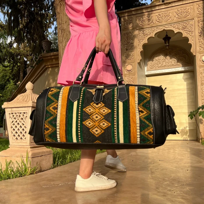 Handmade Green Carpet leather Travel Bag - Image 7