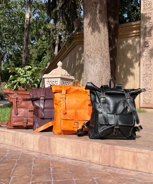 Set Of Original Roll Top Leather Backpack