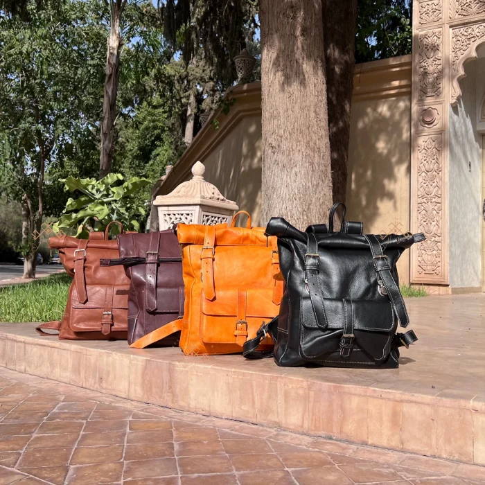 Set Of Original Roll Top Leather Backpack