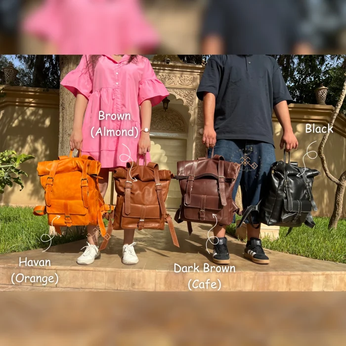 Set Of Original Roll Top Leather Backpack - Image 6