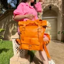 Roll Top Backpack with Havana leather
