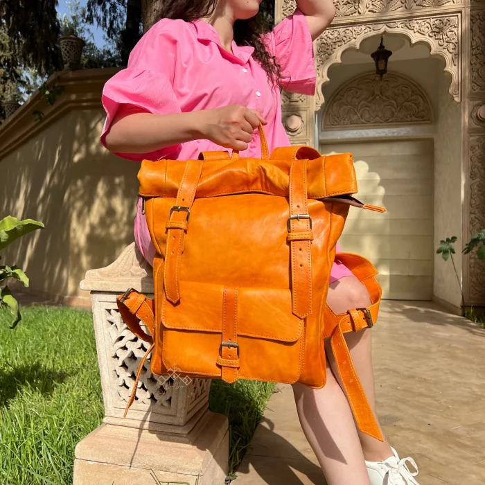 Roll Top Backpack with Havana leather - Image 2