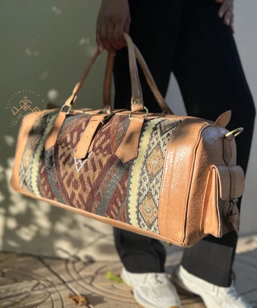 Natural Leather Travel Bag with Brown Carpet