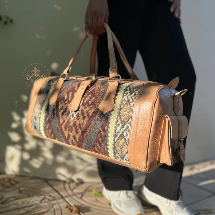 Natural Leather Travel Bag with Brown Carpet