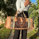 Natural Leather Travel Bag with Brown Carpet