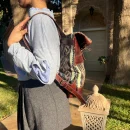 Artisan Roll Top Leather Backpack with Unique Brown Kilim Fabric