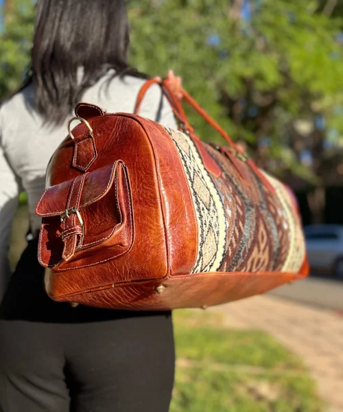 Handmade Leather Travel Bag with Brown Carpet