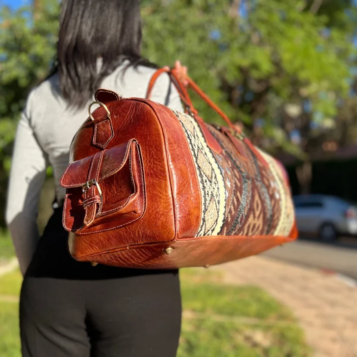Handmade Leather Travel Bag with Brown Carpet