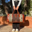 Handmade Leather Travel Bag with Brown Carpet