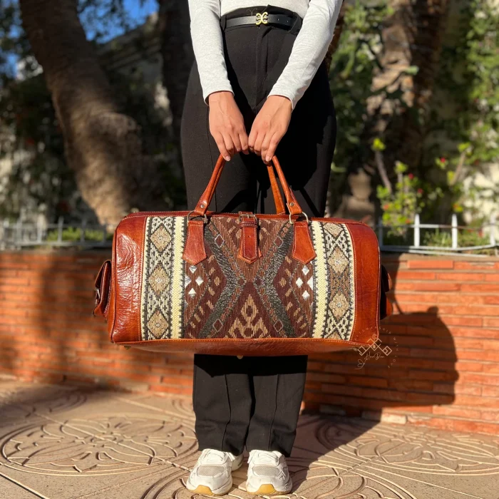 Handmade Leather Travel Bag with Brown Carpet - Image 4