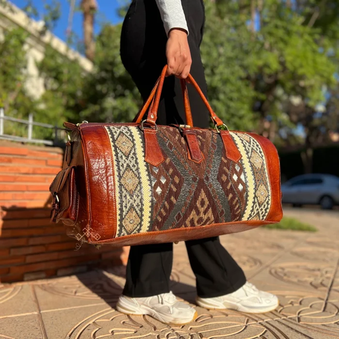 Handmade Leather Travel Bag with Brown Carpet - Image 5