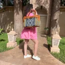 Brown Carpet Leather Handbag for Women