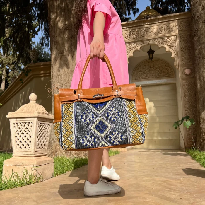 Brown Carpet Leather Handbag for Women - Image 4