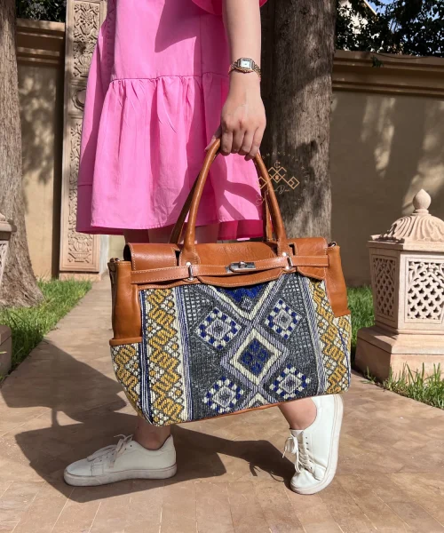 Brown Carpet Leather Handbag for Women