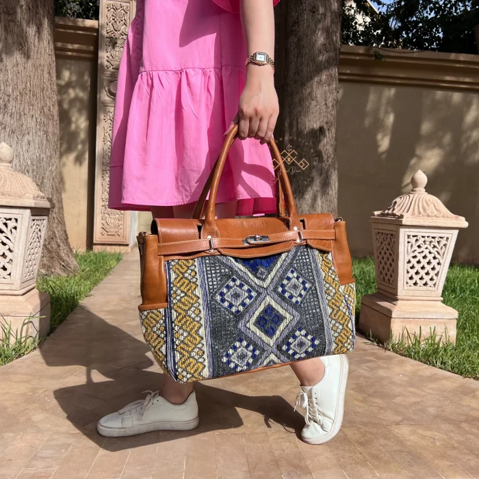 Brown Carpet Leather Handbag for Women