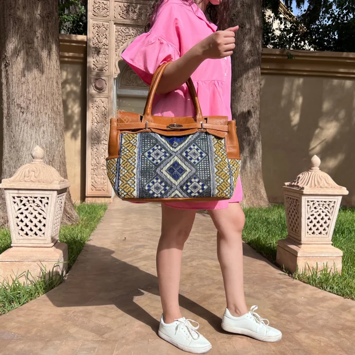 Brown Carpet Leather Handbag for Women - Image 6