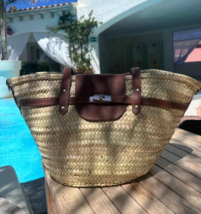 Brown Handmade Straw French Basket – Leather Strap – Summer Essential - Image 5