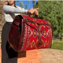 Large Red Carpet Travel Bag With Dark Brown leather